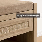 SICOTAS Rattan Shoe Bench Entryway Bench with Storage Drawer, Linen Cushion - Image 5