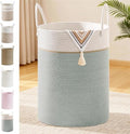 100L Extra Large Tall Cotton Rope Laundry Basket with Handles, Sage Green by SunNewt