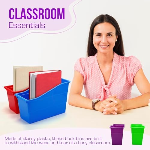 4E's Novelty 6 Durable Book and Binder Holder, Files Book Bins for Classroom, Plastic Vertical Storage Book Organizer Folder Office Classroom Organization Containers Supplies (Rainbow) - Image 2