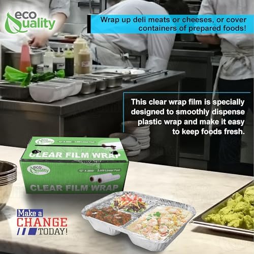 12 Inch x 2000 Feet Plastic Film Roll – Clear Food Wrap Roll Commercial Plastic Wrap Film Cutter Box Food Service Packaging Wrap for Restaurants, Kitchen, Travel, Catering, Party and Events (4) - Image 6