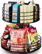 Snack Organizer - Versatile Snack Storage 2 Tier Lazy Susan with Convenient Grab-and-Go Design, Metal Snack Holder for Home, Office, Breakroom, 11.85" L x 11.85" W x 13.3" H (Matte Black) by NANAGIFTREE
