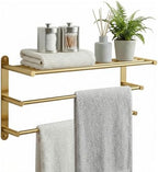 24 Inch Towel Racks for Bathroom: Brushed Gold Towel Rack with Double Towel Bar Wall Mounted - SUS304 Stainless Steel Bath Towel Holder with Shelf for Hotel Lavatory by Unknown