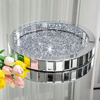 Silver Decorative Tray, Mirored Trays with Crushed Diamond Crystal Vanity Tray Round Super Gorgeous Trays Jewelry Organizer for Dresser, Coffee Table, Bedroom Ottoman 14”x14”x 2” - Image 4