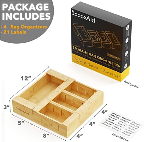 SpaceAid WrapNeat 3 in 1 Wrap Dispenser with Cutter and Labels, SpaceAid Bag Storage Organizer for Kitchen Drawer, (4 Pack) - Image 5