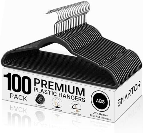 SMARTOR Plastic Hangers 100 Pack - Thin Hangers for Space Saving - Black by Smartor