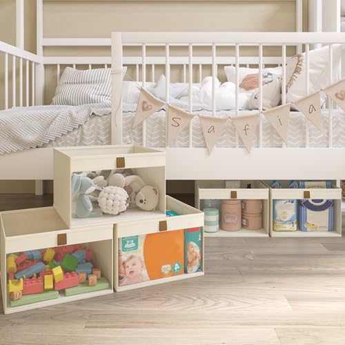 Linen Closet Organizers and Storage, Closet Storage Bins Basket Organizer, Foldable Organization Baskets with Mesh Window for Clothes Towels and Toys, 11" x 11" x 11", Beige, 4 pack - Image 7