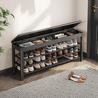 IUNVR Shoe Rack Bench Seat Rubberwood 3-Tier Wooden Storage Bench 550lbs Compact Mid-Century Modern Design for Entryway, Hallway, Closet, Front Door Entrance, Foyer by IUNVR