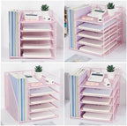 LEKETREE Desk Organizers and Accessories, 5-Tier Paper Letter Tray Organizer with File Holder, Desktop Organizer for Office Supplies (Pink) - Image 4