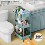 3 Tier Green Metal Rolling Cart with Lockable Wheels, 3 Tiered Roller Shelf - Image 7