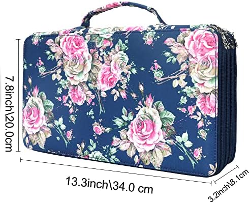Vomgomfom 300 Slots Marker Case 4-Layer PU Leather, Handle, Blue Rose - Image 2