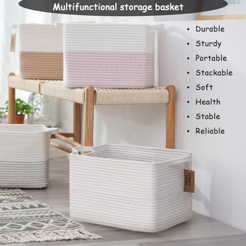 COMFY-HOMI 3PACK Cotton Rope Square Basket with Handles for Shelves| Storage|Baby Basket for GIF|Shoe Basket for Organizing|New13.5" x 11" x 9.5" for Living Room - Image 5