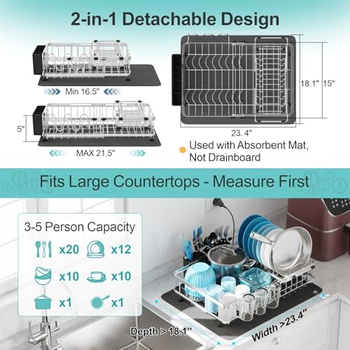 GSlife Large Capacity Dish Rack - Expandable 2-Piece Countertop Set, Silver - Image 3