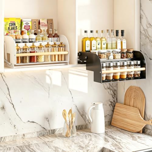 REALINN Pull Down Shelf for Upper Cabinets, 3 Tier Spice Rack, Black - Image 5