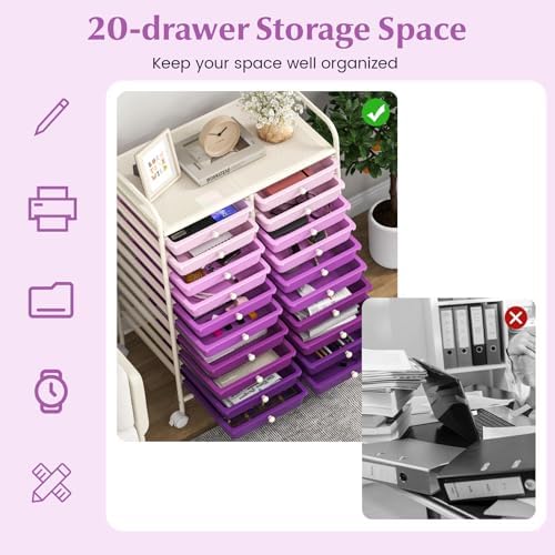 COSTWAY 20-Drawer Rolling Storage Cart, Utility Storage Organizer Cart - Image 5