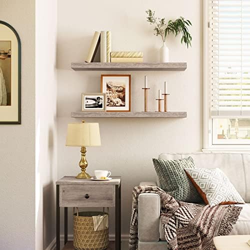 HOOBRO Floating Shelves for Wall, Wall Mounted Shelf Set of 2, 31.5" Hanging Shelf with Invisible Brackets, for Wall Decor Storage in Bathroom Bedroom Kitchen Living Room Office, Greige BG80BJP201 - Image 2