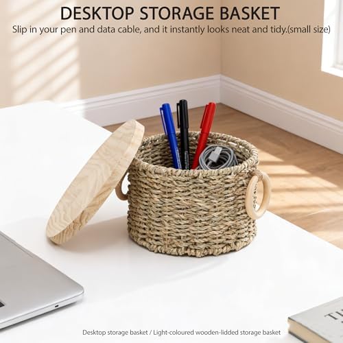 Woven Seagrass Storage Basket Set of 2 with Lids - Image 3