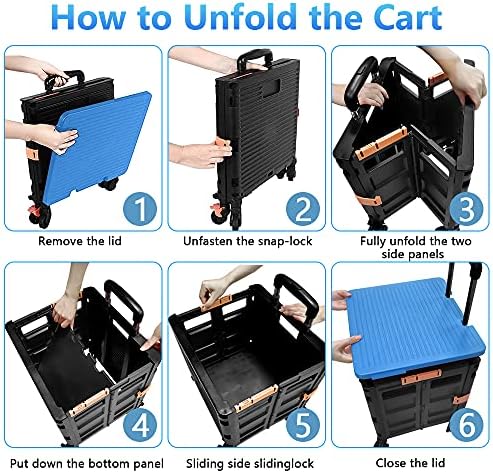 FELICON SELORSS Foldable Utility Cart Folding Portable Rolling Crate-Blue - Image 4