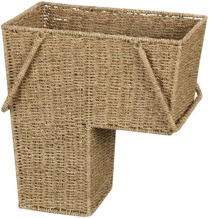 Household Essentials Wicker Stair Basket with Handles, Handwoven Seagrass, Natural by HouseholdEssentials