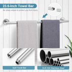 TQKAG Brushed Nickel Bathroom Hardware Accessories Set - 10-Piece Premium SUS304 Stainless Steel Towel Bar Holder Set with 23.6 Inch Round Towel Racks for Wall Mounted Bathroom - Image 2