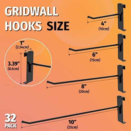 HUHOLE 32 Pack 6 Inch Black Gridwall Hooks for 3 × 3 Wire Grid Panel - Image 6