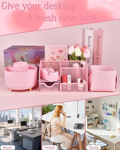 Pink Desk Accessories and Organizers with Desk Organizer and 360°Rotating Pen Holder stapler Pen and a Lot of Office Pink Office Supplies Beautifully Presented in a Gift Box - Image 7