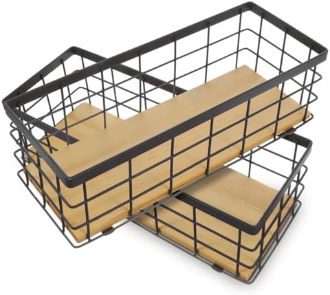 Set of 2 Small Wire Baskets, Narrow Black Metal Storage Bins for Bathroom Counter & Kitchen, Farmhouse Rustic Organizer Trays for Pantry, Office, RV, Countertop Decoration - Image 6