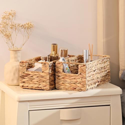 Vagusicc Wicker Storage Basket, Set of 2 Hand-Woven Storage Baskets for Organizing, Small Wicker Basket for Toilet Paper, Foldable Large Cube Storage Organizer Bins for Shelves (Water Hyacinth) - Image 6