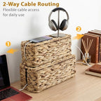 2 Pack Handwoven Cable Management Box with Lid, Decorative Cord Organizer for Power Strips, Chargers, TV Wires, Desk, Home & Office Storage, Natural Water Hyacinth - Image 5