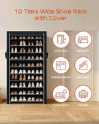 CASAMAYA Shoe Rack with Covers, 10 Tiers Tall Shoe Rack Organizer, Large Capacity Shoe Shelf Storage, Hold 30 Pairs of Shoes, Vertical Shoe Storage Organizer for Closet, Entryway, Black, SRT103B01 - Image 3