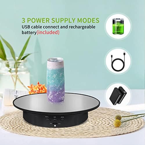 7.9" Mirror Motorized Rotating Display Stand Turntable with Remote & Battery Operated 17.6 LB,Photography Turntable Rotating Platform Lazy Susan (Black) - Image 4