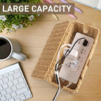2 Pcs Rattan Cable Management Box, Large Cord Organizer Box with Lid Under Desk Router Hider with 4 Exits, Wire Boxes Hider for TV Wires Computer Surge Protector USB Hub Power Strip(Natural) - Image 5