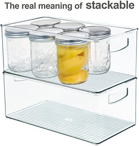 Hudgan 4 Pack Straight Sides Stackable Pantry Organizer Bins for Home Edit - 13.5''L x 7.5''W x 5.5''H - Image 3