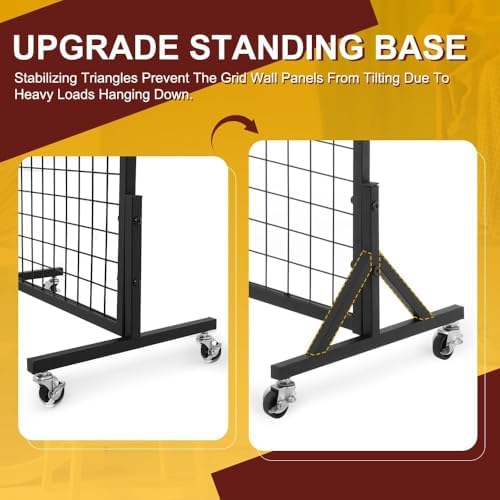 3' x 6' Grid Wall Panels Standing Wire Grid, Sturdy Display Rack with T-Base Wheels Freestanding Gridwall Panel Tower for Shows, Black - Image 5