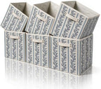 6 Pcs Fabric Indian Floral Cube Storage Bins 11 Inch Storage Basket with Handle, Linen Collapsible Fabric Box for Classroom Bedrooms Office Home Decoration (Grey stripe leaves) by BBSET