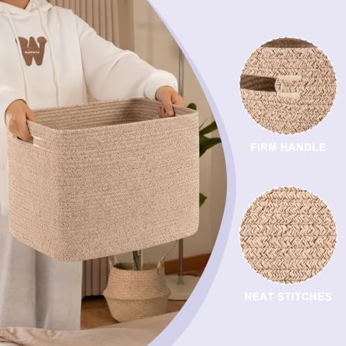 OIAHOMY 2 PACK Tall Storage baskets 42L Collapsible Storage Bins Pure Brown - Image 3