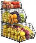 3-Tier Fruit Basket for Kitchen Counter, Stackable Wire Baskets Wall, Potato and Onion Storage Bins, Pantry Organizers, Pantry Storge and Storage for Potato, Onion, Produce, Fruit, Vegetable, Snack by Yuzehuaza