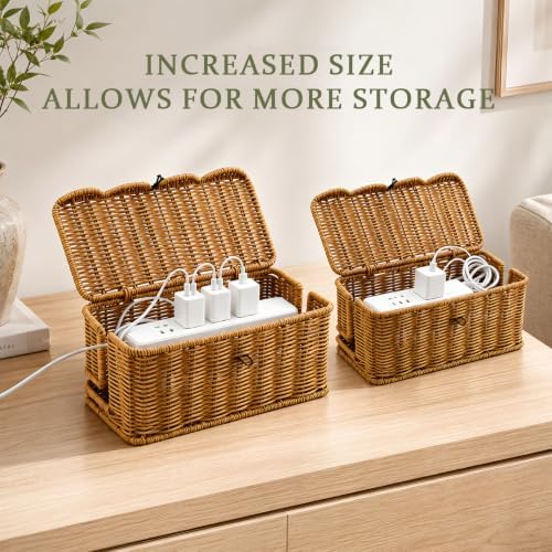 2 Pack Rattan Cable Management Box for Power Strip with 2 Exits - Image 6