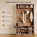 Aiho Entryway Hall Tree with Bench and Storage, Rustic Brown - Image 3