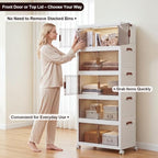 430QT Stackable Storage Bins With Lids, Collapsible Plastic Storage Bins with Wheels and Doors, Foldable Plastic Cabinets for Bedroom Dorm Garage - Image 4