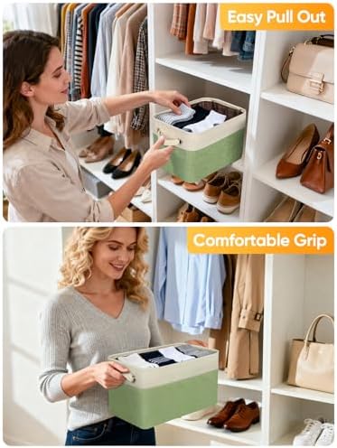 BALEINE 4 Pack Fabric Closet Storage Bins for Shelves, Linen Closet Organizers and Storage, Decorative Baskets for Organizing, Shelf, Clothes, Home, Office (Green, 14''x10''x8.5'') - Image 5