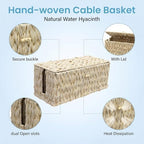 efluky 2 Pack Plastic Floor Cord Covers with Lid, Hand-Woven Cable Management Box, 2 Open Slots Cord Box to to Hide USB Wire, Power Strip & Charger for Home & Office and Dorm, Milky White - Image 3