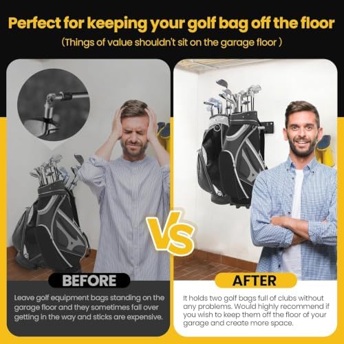 Wall Mounted Golf Bag Storage Rack,Golf Bag Storage Rack for Garage,Golf Bag Organizer for Garage,Golf Bag Hangers/Holder/Hook for Garage,Golf Storage System & Accessories - Image 4