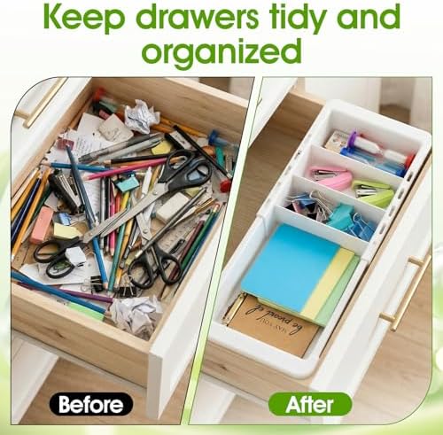 3 Pcs Expandable Drawer Organizer, Adjustable Drawer Organizer Trays Expandable Plastic Dividers Storage for Office Bathroom Bedroom Kitchen Desk (White) - Image 4