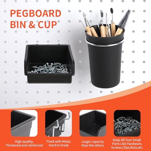 240PCS Pegboard Hooks Assortment, Pegboard Accessories Organizer Kit with Pegboard Bins, Pegboard Cups, 1/8 and 1/4 inch Peg Board Hooks for Hanging Tools, Garage Pegboard Wall Organization - Image 6