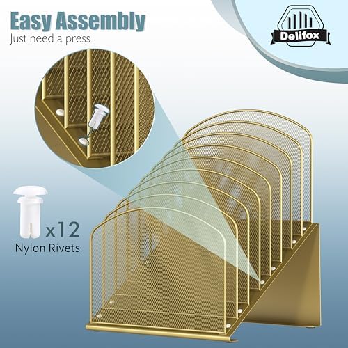 Inclined Desk File Organizer, 8-Section Upright Desk Organizer Standing File Sorter for Office Classroom Desktop Organization (Gold, 8) - Image 3
