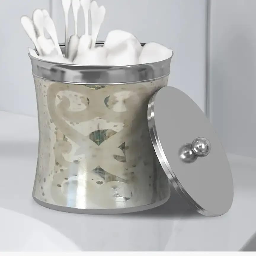 Etched Mercury Glass Vanity Jar for Cotton Swabs, Rounds, Balls & Salts - Image 6