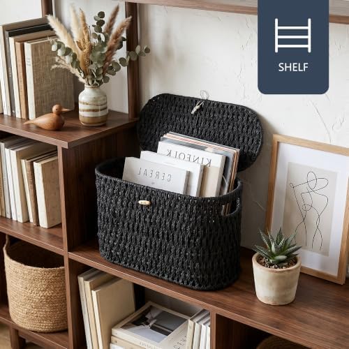 Coeusy Toilet Paper Storage Basket with Lid, Wicker Basket for Bathroom - Image 5