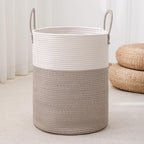 Laundry Basket Hamper Tall Rope Storage Woven for Blanket toys Dirty Clothes in Living Room Bathroom Bedroom (White&Brown, 80L/21.3Gal) by AMTOTAM