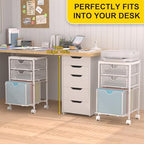 BOHDK Rolling File Cart with 3 Storage Drawers, Wood & Mesh Hanging File Folder Organizer with Wheels Under Desk, File Cabinets for Home Office, 11.81" D x 14.8" W x 25.39" H, White - Image 4