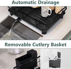 AIDERLY Metal Dish Drying Rack Automatic Drainage, Black, Large - Image 4